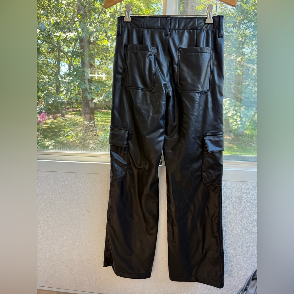 Abercrombie Kids Black Faux Leather Cargo Pants - Picture 2 of 5